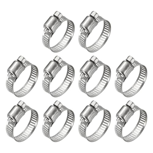 10Pcs Stainless Steel Hose Clamps, Adjustable 1/2" to 3/4" (13-19mm) Heavy Duty Worm Gear Hose Clamp Assortment Kit, Metal Fuel Line Clamping for Radiator, Dryer Vent