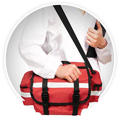 ASA TECHMED Empty First Aid Bag Red 17 x 9 x 7, Professional EMT Bag and Medic Bag Organizer, Versatile Medical Bag for EMS Gear, Med Bag Storage for Workplace, Vehicle or Home Preparedness