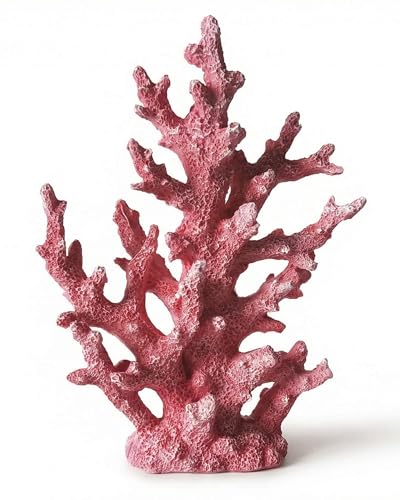 Lifelike Coral Reef Sculpture Statue - Handmade Resin Ocean Decor for Aquarium, Desk, Bathroom, Shelf - Coastal Beach Nautical Theme Gift for Home & Office - color: Pink