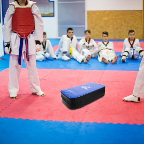 Taekwondo Kick Shield Curved Kickboxing Training Pad Thickened Pu Martial Arts Sparring Gear Blue for MMA Karate Muay Thai Leg and Thigh Striking Practice