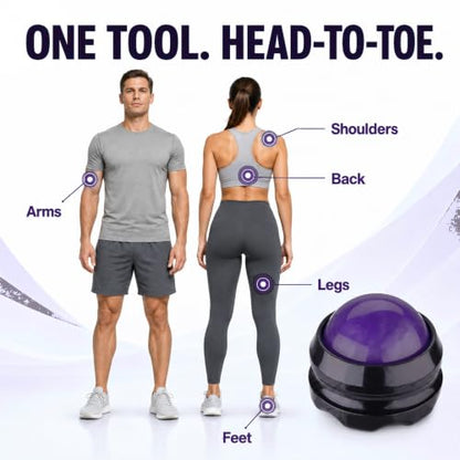 Manual Massage Roller Ball - Massager and Therapy Tool for Sore Muscles, Shoulders, Arms, Neck, Back, Feet, Body, Deep Tissue, Stiffness, Joint Pain, Stress Relief - color: Purple