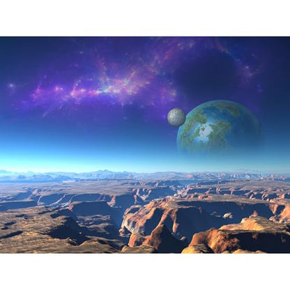 Outer Space Aquarium Background Fantasy Alien Planet Mountain and Nebula Terrarium Background Rocky Moon with Blue Atmosphere Fish Tank Background Outer Space Reptile Habitat Background 36x18in