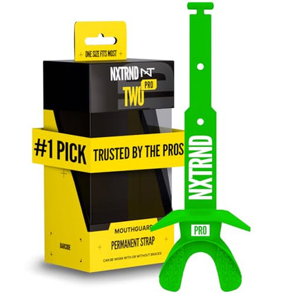 Nxtrnd Two Pro Football Mouth Guard, Permanent Strap, Fits Adult & Youth (Green) - color: Green Pro