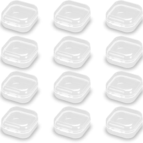 12 PCS Square Empty Mini Clear Plastic Storage Containers (1.38 x 1.38 x 0.71 Inch), Clear Plastic Beads Storage Containers Box for Beads, Jewelry, Game Pieces and More - size: 1.38 x 1.38 x 0.71 Inch