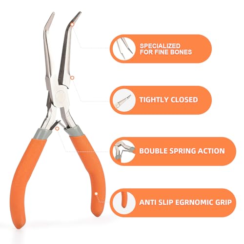 Fish Bone Pliers/Tweezers 6 Inches Bent nose pliers Curved Stainless Steel With Non-Slip Grip