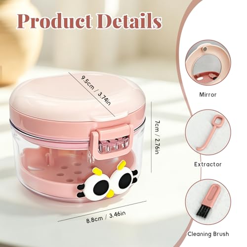 2-in-1 Denture Cleaning Case, No-Leak Soaking Cup, Portable Storage (Red) - color: Red