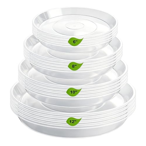 20 Pack Plant Saucer Tray (6 8 10 12 inch), Plant Saucers for Indoors Outdoor, Plastic Heavy Duty Drainage Drip Water Trays for Planter Pots Flower, Clear Pot Saucers Trays for Plants