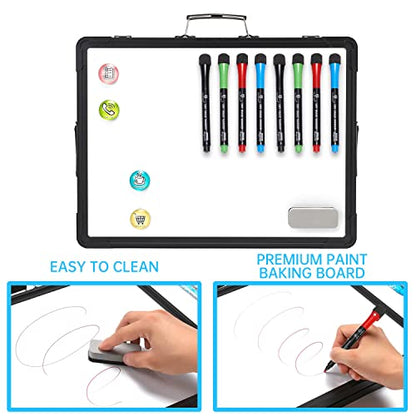 Small Dry Erase White Board - TSJ OFFICE 12" x 16" Mini Easel Desktop Double Sided Whiteboard, Portable Magnetic Board on Table Top with Holder for Drawing, Teacher Instruction, Memo Board - color: Black