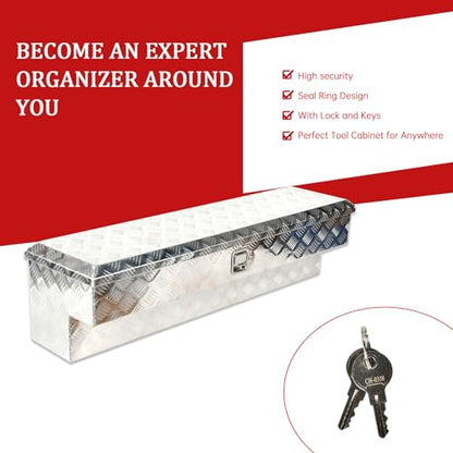 48"X8"X12.5" Inch Silver Aluminum Side Mount Truck Tool Box Pickup RV Trailer Truck Bed Toolbox Storage Organizer W/Side Handle, Lock & Keys