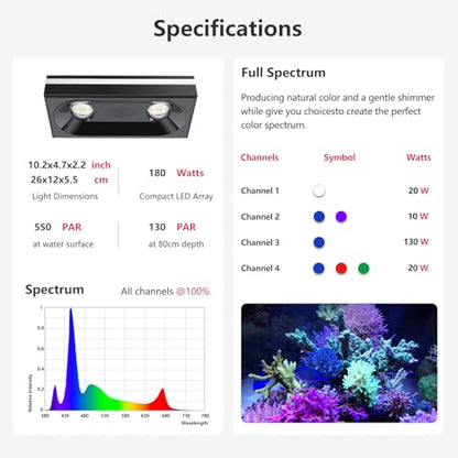 3PCS RL180 WiFi Marine Aquarium Led Lighting Full Spectrum, Reef LED Fish Tank Light 170CM-240CM Marine Coral Aquarium Reef Tank - size: 3 Light with hang kit