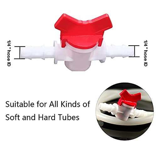 1/4“ Hose Barbed Ball Valve Drip Irrigation Ball Valve Shut Off Switch for Drip Irrigation and Aquariums（Pack of 5）