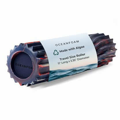 Oceanfoam Ripple Travel Foam Roller (11" x 3.35") Firm Mini Foam Roller for Physical Therapy, Deep Tissue Massage, Back Pain - High Density, Wave Textured - Yoga (Red, Dark Navy & Natural Marbled) - color: Red, Dark Navy & Natural Marbled