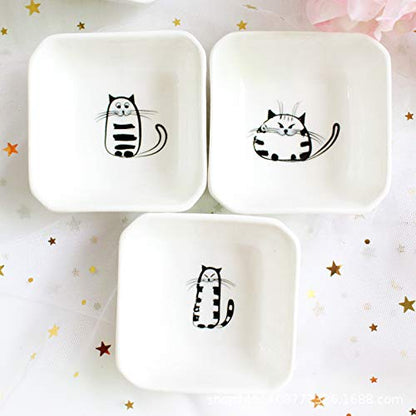 Super Cute Cat Ceramic Sauce Dish/Seasoning Dish/Sushi Soy Dipping Bowl/Appetizer Plates/Serving Dish for Kitchen Home(Set of 6) - color: Cat-Rectangle