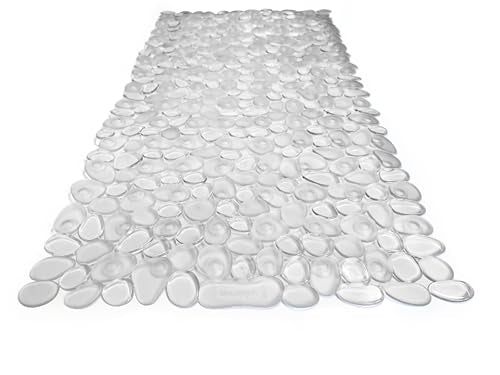 “Pebbles” Non-Slip Bathtub/Shower Mat 27.5”x14” Rectangular, Non-Toxic, Safe, Clean, Machine-Washable, Superior Grip & Drainage, Vinyl, for Smooth Floors ONLY, Transparent Clear