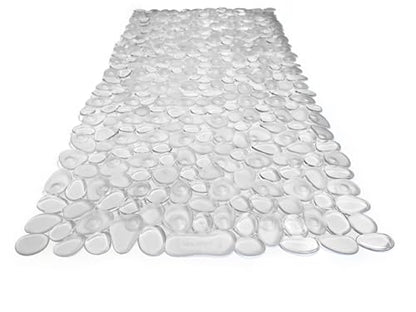 “Pebbles” Non-Slip Bathtub/Shower Mat 27.5”x14” Rectangular, Non-Toxic, Safe, Clean, Machine-Washable, Superior Grip & Drainage, Vinyl, for Smooth Floors ONLY, Transparent Clear