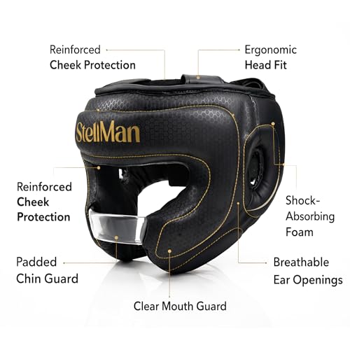 Boxing Headgear for MMA Training, Adjustable Padded Protective Helmet – Muay Thai, Kickboxing, Karate, Taekwondo & Martial Arts Sparring - size: S/M with Face Bar