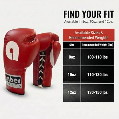 Amber Fight Gear Professional Leather Fight Gloves – Competition Ready Boxing & Kickboxing Gloves – Padded Multi-Layered Foam – Pre-Curved Safety Design – Sizes 8oz, 10oz, 12oz – Red & Blue - color: Red, size: 10 oz