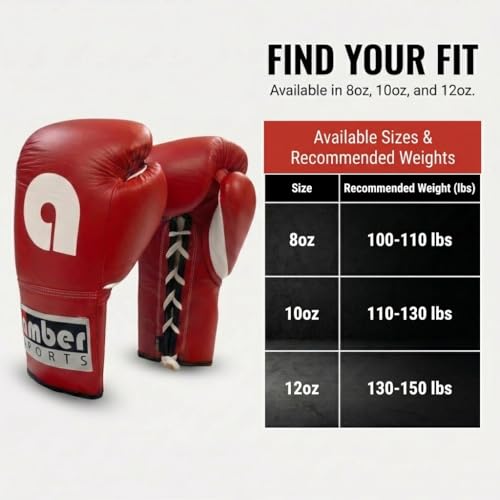 Amber Fight Gear Professional Leather Fight Gloves – Competition Ready Boxing & Kickboxing Gloves – Padded Multi-Layered Foam – Pre-Curved Safety Design – Sizes 8oz, 10oz, 12oz – Red & Blue - color: Red, size: 12 oz