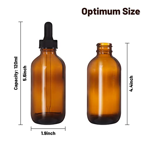 24 Pack 4oz Amber Glass Bottles with Glass Eye Droppers for Essential Oils, Perfumes & Lab Chemicals (Brushes, Funnels, Extra Droppers, Labels & Measuring Cup Included) - color: Amber