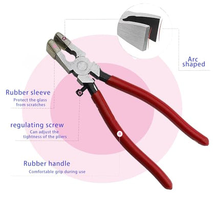 Tayfeim Glass Cutters Tools Set Glass Cutting Tool kit Glass Cutter Glass Running Pliers Breaker Grozer Pliers Stained Glass Tools with Curved Jaws Zipper Package - color: A KIT