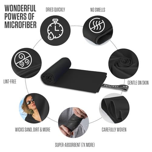 VENTURE 4TH Quick Dry Microfiber Towel for Camping & Gym - Black Large - color: Black, size: 60.00" x 31.50"