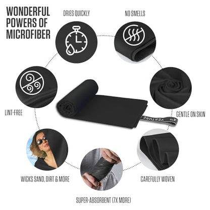 VENTURE 4TH Quick Dry Microfiber Towel for Camping & Gym - Black Large - color: Black, size: 60.00" x 31.50"