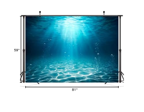 Fabric 7x5ft Blue Sea Underwater Backdrop Under the Sea Sunlight Seascape Background Through Water Surface Seabed Bubbles Background for Undersea Party Decor Mermaid Birthday Banner