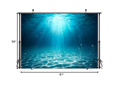 Fabric 7x5ft Blue Sea Underwater Backdrop Under the Sea Sunlight Seascape Background Through Water Surface Seabed Bubbles Background for Undersea Party Decor Mermaid Birthday Banner