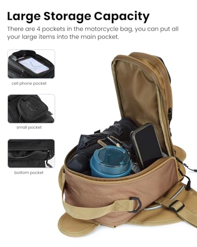 ILM Motorcycle Tank Bag Magnetic 4 Straps Reinforced Fastening Waterproof Touch Screen Phone Pouch Motorbike BT01 - color: Yellow Brown