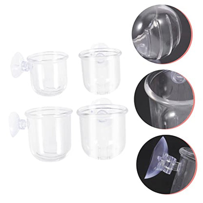 HANABASS 4Pcs Fish Tank Feeder Cups Removable Worm Feeders with Suction for Aquarium for Red Brine Shrimp Tropical Fish Durable Easy to Install