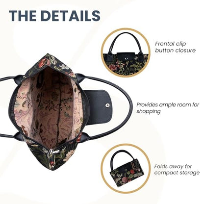Signare Tapestry Foldable Tote Bag Reusable Shopping Bag Grocery Bag - color: Peony