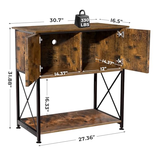 Herture 20-29 Gallon Aquarium Stand Metal Frame Fish Tank Stand with Cabinet Storage, for 20 Gallon Long Aquarium,30.7" L*16.5" W Tabletop,330LBS Capacity Rustic Brown and Black PG01YGN