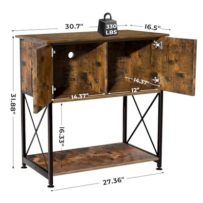 Herture 20-29 Gallon Aquarium Stand Metal Frame Fish Tank Stand with Cabinet Storage, for 20 Gallon Long Aquarium,30.7" L*16.5" W Tabletop,330LBS Capacity Rustic Brown and Black PG01YGN