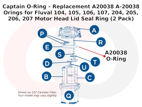 Captain O-Ring – Replacement A20038 A-20038 Orings for Fluval 104, 105, 106, 107, 204, 205, 206, 207 Motor Head Lid Seal Ring (2 Pack)