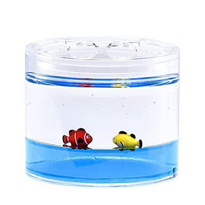 4 Piece Acrylic Liquid 4D Floating Motion Bathroom Vanity Accessory Set Ocean Cartoon Animal Theme Fish Toothbrush Holder, Tumbler, Soap Dispenser, Soap Dish