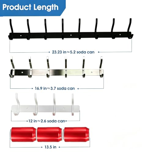 17 Inch Coat Rack Wall Mount with 6 Hooks, 2 Pack White Wall Hooks - color: White, size: 6 Hooks 2 Pieces