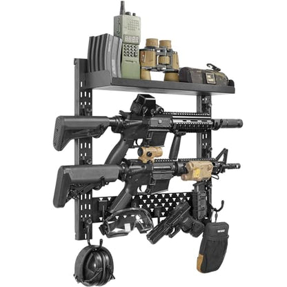 ONETIGRIS Gun Rack Wall Mount,Indoor Gun Rack for Wall with Shelf Horizontal and 1 Removable Gun Accessories Tray - style: MOLLE Panel&Shelf