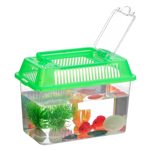 Portable Mini Plastic Fish Tank Aquarium with Handle Clear Transparent Design Easy to Clean for Temporary Use and Travel with Lid