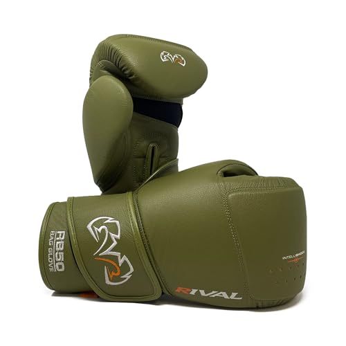 RIVAL Boxing RB50 Intelli-Shock Compact Bag Gloves, Hook and Loop Closure - Soft Inner Lining, Multi-Layered Foam Padding - color: Khaki Green, size: Small