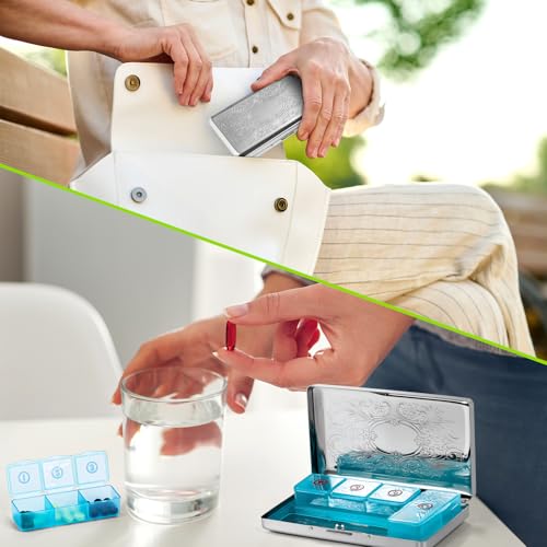 Pill Organizer with 3 Compartments 7 Day Metal Pill Box for Fish Oil/Food Supplements Travel Pill Box. (Rectangle-Silver, Large Rectangle) - color: Rectangle-silver