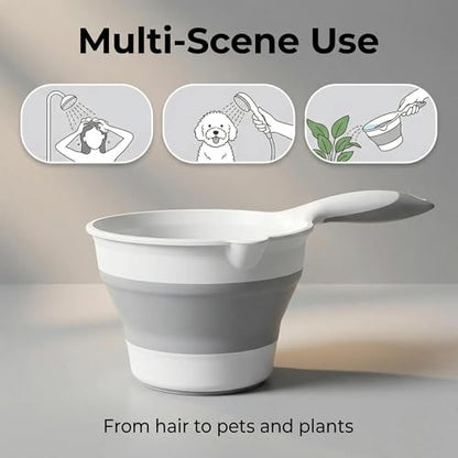Premium Silicone Bath Rinse Cup & Water Pourer - Large Capacity Gray and White Bath Cup for Rinsing Hair, Shower Hair Washing Mug, Pet Bathing, and Travel - style: Grey