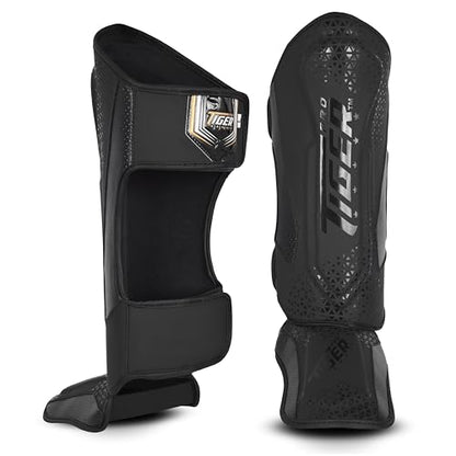 Shin Guards MMA, Muay Thai, Kickboxing, Leg Instep Protection Pads, Kicking, Sparring, Training Gear, Karate, Boxing, Taekwondo - Unisex - Black and White Colors - color: Matte Black, size: Small