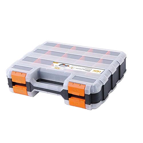 HDX 320028 34-Compartment Double Sided Organizer with Impact Resistant Polymer and Customizable Removable Plastic Dividers,Black/Orange