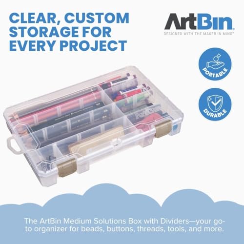 ArtBin 4006AB Medium Solutions Box with Dividers, Art & Craft Organizer, [1] Plastic Storage Case, Clear