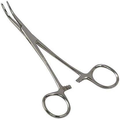 MABIS Precision Kelly Forceps Locking Tweezers Clamp, Silver, Curved, 5-1/2 Inch, 1 Count (Pack of 1)