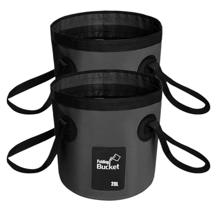 BANCHELLE Collapsible Bucket Water Container Portable Folding Camp Wash Basin for Outdoor Traveling Hiking Fishing Car Washing Gardening Camping 2 PCS - color: Black