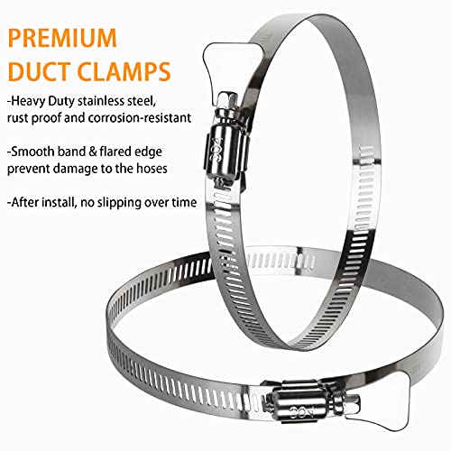 ZOEYES 20 PCS Stainless Steel Duct Clamps, 4 Inch Hose Clamps, Adjustable 91-114mm (3.5 inch to 4.5 inch) Range Air Ducting Clamp, 9mm (0.5 inch) Bandwidth Worm Clamp, Worm Drive, Worm Gear