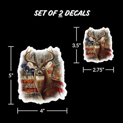 Patriotic Deer Decals - Set of 2 Hunting Deer American Flag Vinyl Car Stickers for Vehicles Truck Window - USA Flag American Made - color: Patriotic Deer