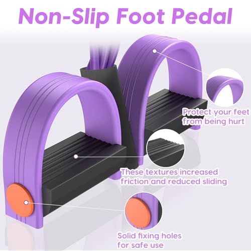 Pedal Resistance Band with Handles, 6-Tubes Natural Rubber Exercise Band - color: Purple