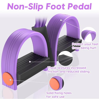 Pedal Resistance Band with Handles, 6-Tubes Natural Rubber Exercise Band - color: Purple